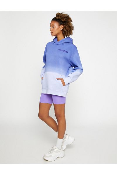 Koton Tie-Dye Looking Raised Hooded Cotton Sweatshirt