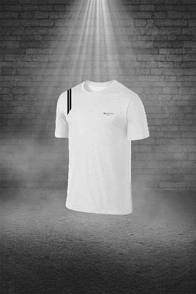 POSEIDON STORM طقم تي شيرت رجالي من قماش Dri-fit باللون الأبيض مريح للجري مع جيوب وفتحة رقبة دائرية وشورت مزدوج من الأسفل (s -3xl