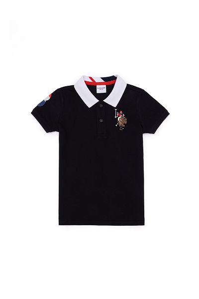 U.S. Polo Assn. Tricou negru de bază cu gât polo pentru băiat 50263006 -VR046