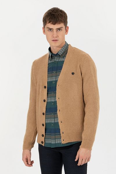 U.S. Polo Assn. Ανδρική πλεκτή ζακέτα Camel Melange - 50257856 -vr122