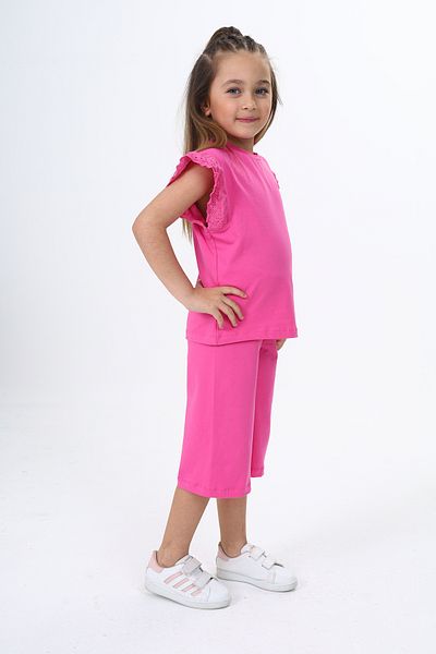 Toontoy Girl's Sleeve Guipure Detailed Capri Set