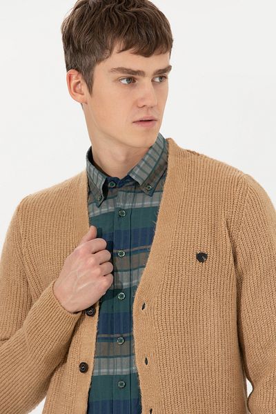 U.S. Polo Assn. Ανδρική πλεκτή ζακέτα Camel Melange - 50257856 -vr122