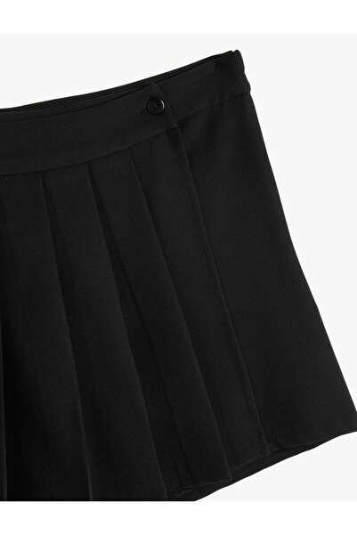 Koton Pileli Şort Etek Mini Normal Bel Düğme Detaylı