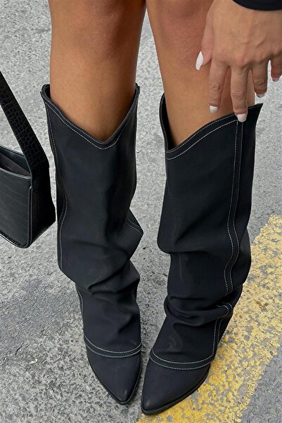 BeBeQ Store Naomi Black Nubuck Flowing Women's Boots