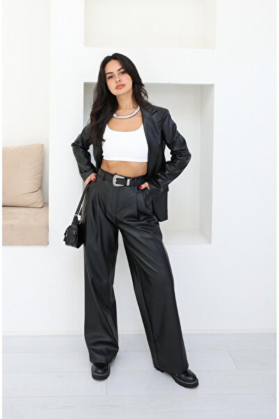 Reyon Elysian Store- Mat Deri Palazzo Pantolon Siyah