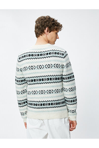 Koton Етнически детайлен плетен пуловер с велосипедна яка от акрилна смес