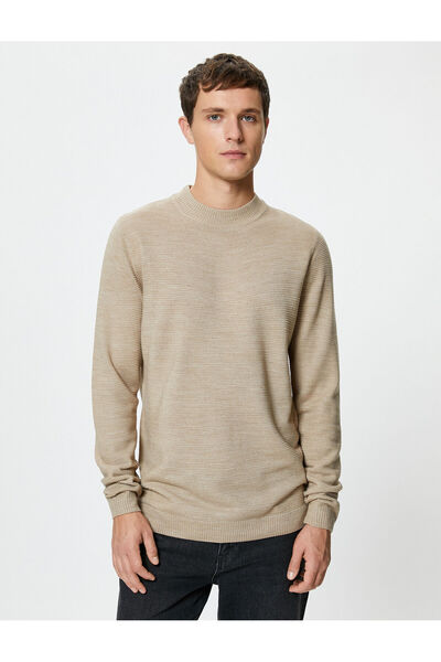 Koton Basic Triko Kazak Slim Fit Dik Yaka Dokulu Uzun Kollu