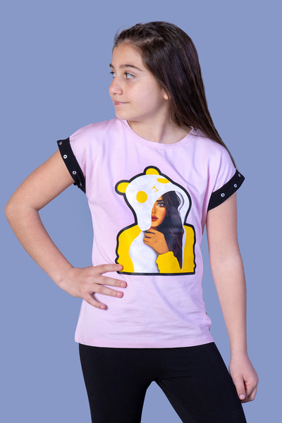 Toontoy Κοριτσίστικο μπλουζάκι με με τύπωμα μανίκια με λεπτομέρεια από πέρλες