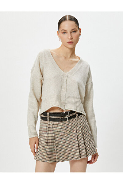 Koton Buttoned V-neck Cardigan Soft Textured Long Sleeve