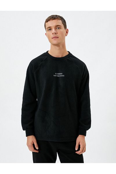 Koton Polar-Sweatshirt mit Slogan, bestickt, Rundhalsausschnitt, lange Ärmel