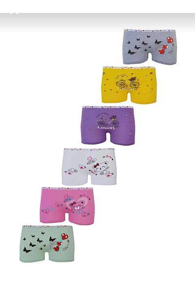Tutku 0181 Girl's Patterned Boxers 6 Pieces