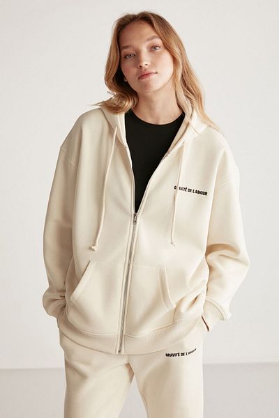 PENTHİLUS Amethys Women's Knitted Oversize Hooded Zippered Print Detailed Sweatshirt Tracksuit Set