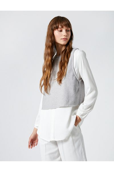 Koton Košile s dlouhým rukávem Double Piece Look Crew Neck Viskóza