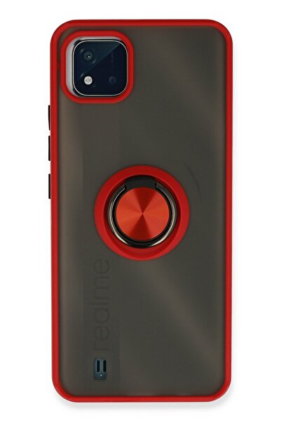 cepmoda Realme “C11 2021” Case - Frosted Transparent with Ring Stand, Colored Sides Ringcap - Red