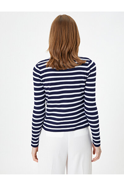 Koton Knitwear Cardigan Gold Buttoned Ribbed Crew Neck