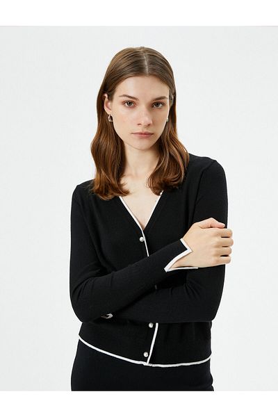 Koton Knitwear Cardigan Pearl Buttoned V-Neck