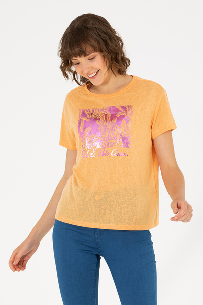 U.S. Polo Assn. Γυναικείο πορτοκαλί μπλουζάκι με λαιμόκοψη 50263162-VR051