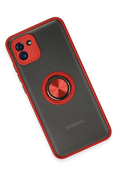 cepmoda Samsung Galaxy'A03' Case - Frosted Transparent with Ring Stand and Colored Sides Ringcover - Red