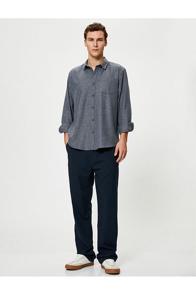 Koton Long Sleeve Shirt with Woven Pocket Detail and Classic Collar Buttons