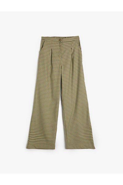 Koton Wide Leg Trousers Pleated Detailed Button Closure Pockets