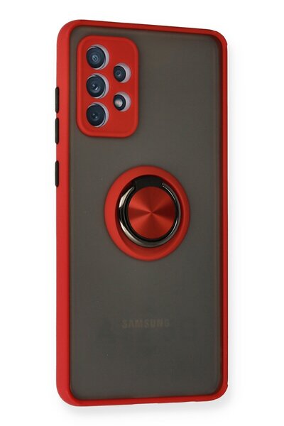 cepmoda Samsung Galaxy'A72' Case - Frosted Transparent with Ring Stand and Colored Sides Ringcover - Red