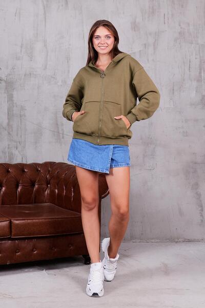 ZEYWEAR سويت شيرت بغطاء للرأس وسحاب مع شريط من الداخل