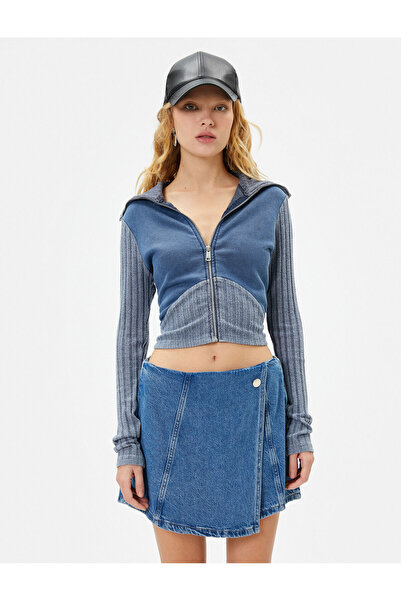 Koton Bavlněná mikina - dvojitá látka, na zip, světlý efekt, stojáček