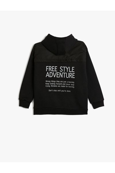 Koton Hooded Sweat Long Sleeve Slogan Printed Pocket Detailed Ribbon