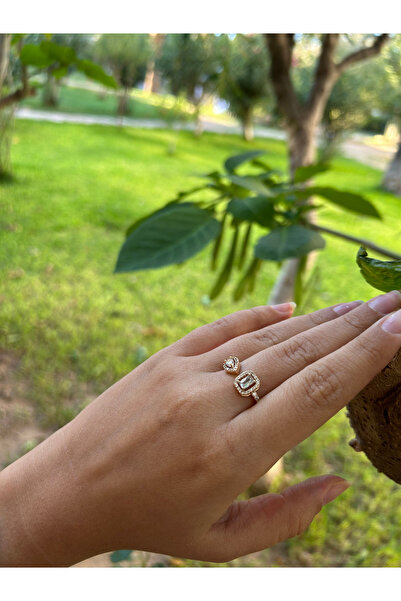 Moonjy حلقة قابلة للتعديل من حجر الرغيف الفرنسي الذهبي الوردي من VIP Steel