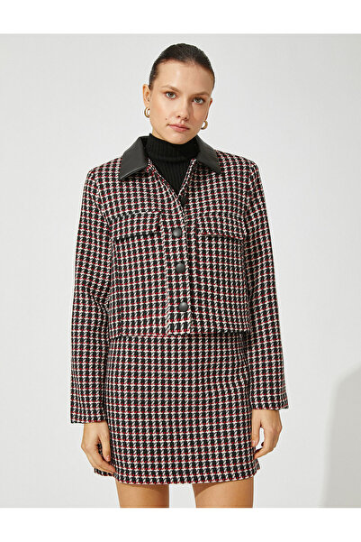 Koton Изкуствена кожа с детайли къса туитова сако