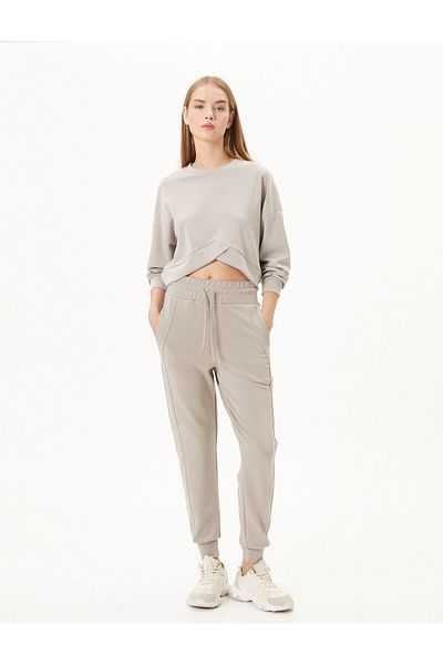Koton Asymmetric Cut Crop Oversize Yoga Sweatshirt Long Sleeve Crew Neck Modal Fabric