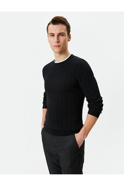 Koton Slim Fit Sweater Knitwear Textured Collar Detailed Long Sleeve