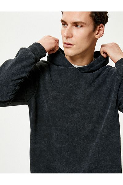 Koton Oversize Washed Sweat Hoodie with Stitching Detail
