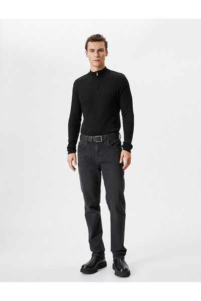 Koton Half Zipper Sweater High Collar Textured Long Sleeve