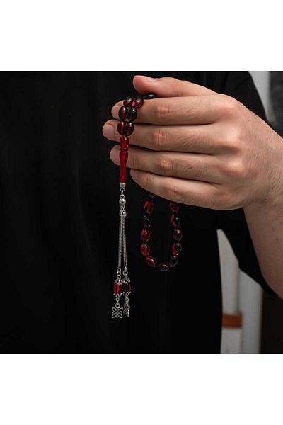 aysugün Silver Tassel Clamping Amber Prayer Beads