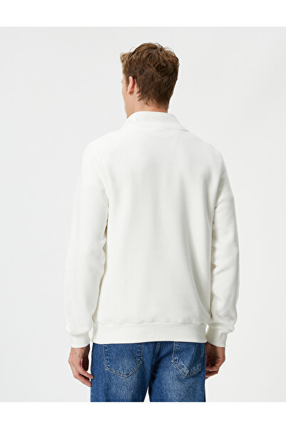 Koton Yarım Fermuarlı Sweat Dik Yaka Slogan Baskılı Uzun Kollu Şardonlu