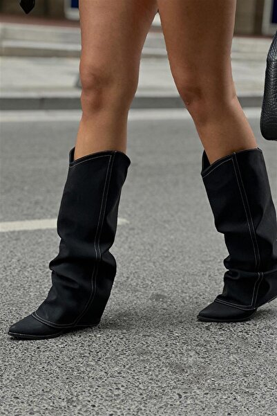 BeBeQ Store Naomi Black Nubuck Flowing Women's Boots