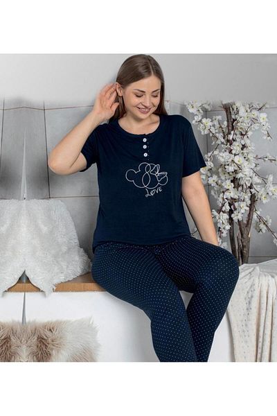 şıklık durağı Cotton Combed Cotton Short-Sleeved Plus Size Women's Pajamas