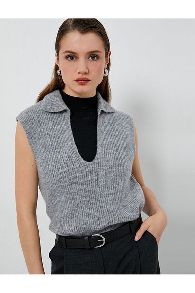 Koton Knitted Sweater Polo Neck with Side Slit Detail