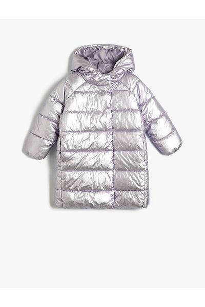 Koton Dlouhá bunda Puffer Bunda Polstrovaná kapsa na zip s kapucí