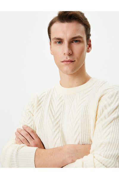 Koton Knitwear Sweater Crew Neck Knitted Textured Long Sleeve