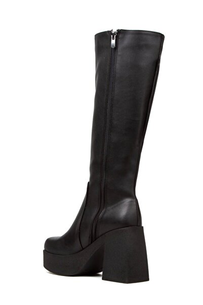 MFT AYAKKABI Kadın Siyah Cilt Yüksek Topuklu Çizme