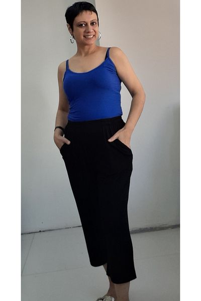 Mertcan Butik Black Elastic Waist Capri Size Knitted Travel Bottom