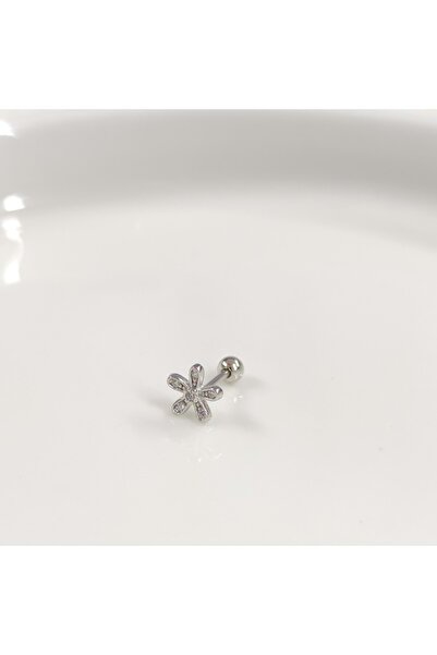 Güler Yüzlü Silver TAŞLI PAPATYA GÜMÜŞ TRAGUS PIERCING - RODYUM BEYAZ