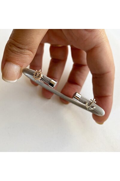 simurg jewellery Beyaz Çelik Gümüş Çapa ve Dümen Detaylı