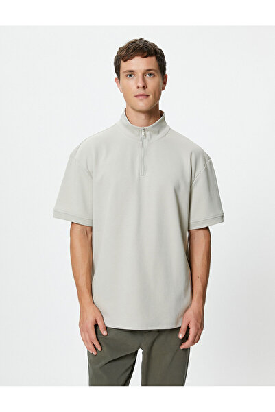 Koton Спортна яка с къс ръкав и половин цип, спокойна кройка