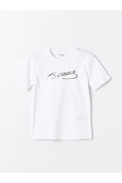 LC Waikiki Тениска за момчета с къс ръкав и щампа Ataturk Signature, нова за сезона - S4G385Z4