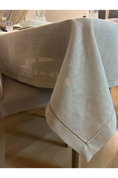 Zeren Home Piko Sarma Detaylı Polyester Keten Dertsiz Simli Masa Örtüsü Gold