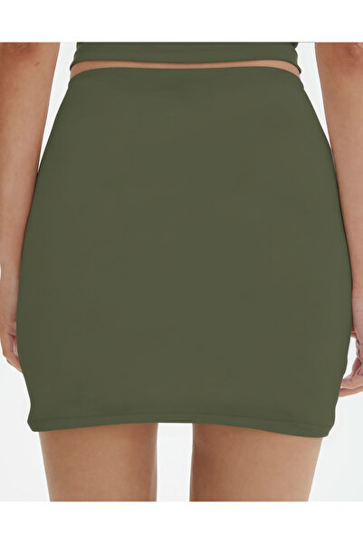 SUHIS Dark Khaki Elastic Waist Tight Mini Skirt