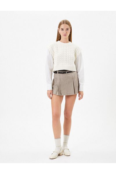 Koton Knitwear Sweater Detailed Tunic Double Fabric Long Sleeve Round Neck